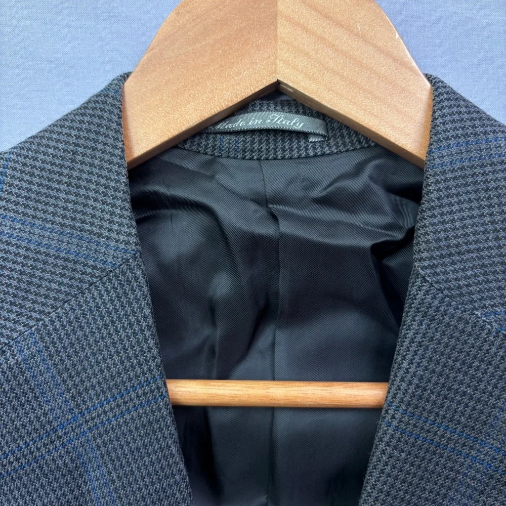 Canali Mens Grey Blue Glen Plaid Two Button Blazer Made in Italy US Size 40